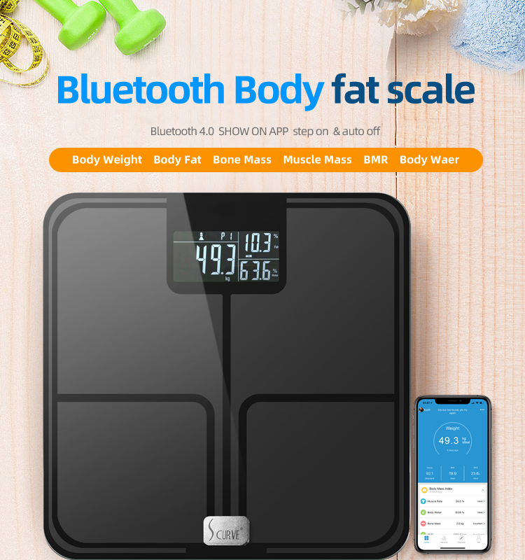 Échelle de graisse corporelle Bluetooth avec application pour téléphone intelligent