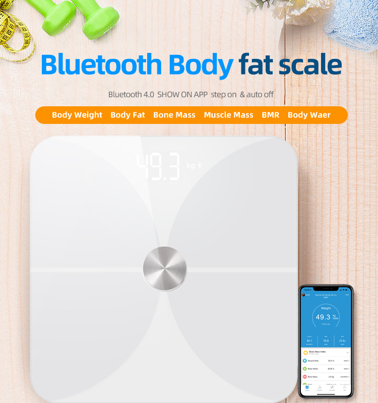 La salle de bain utilise une balance numérique intelligente pour la graisse corporelle